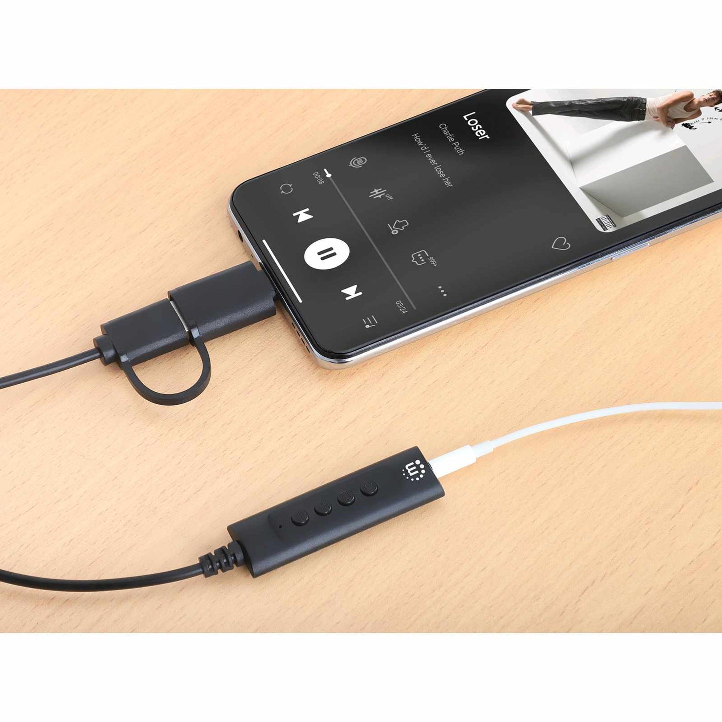 Cable adaptador auxiliar de audio estéreo 2 en 1 USB-C y USB-A a 3.5 mm Image 8