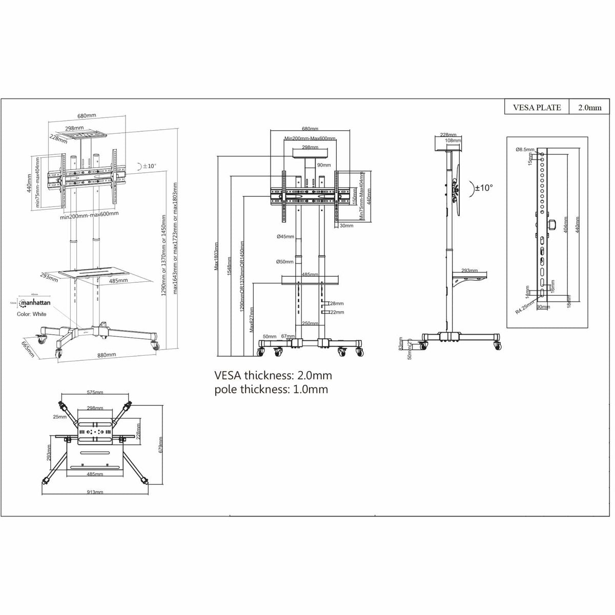 Soporte Económico de Carrito para Pantallas de 37" a 70" Ajustable en Altura Image 13