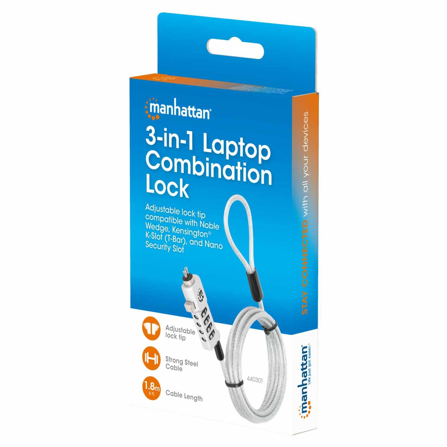 Candado con combinación para laptop 3 en 1, Noble-Wedge®, Nano y K-Slot, de combinación Packaging Image 2
