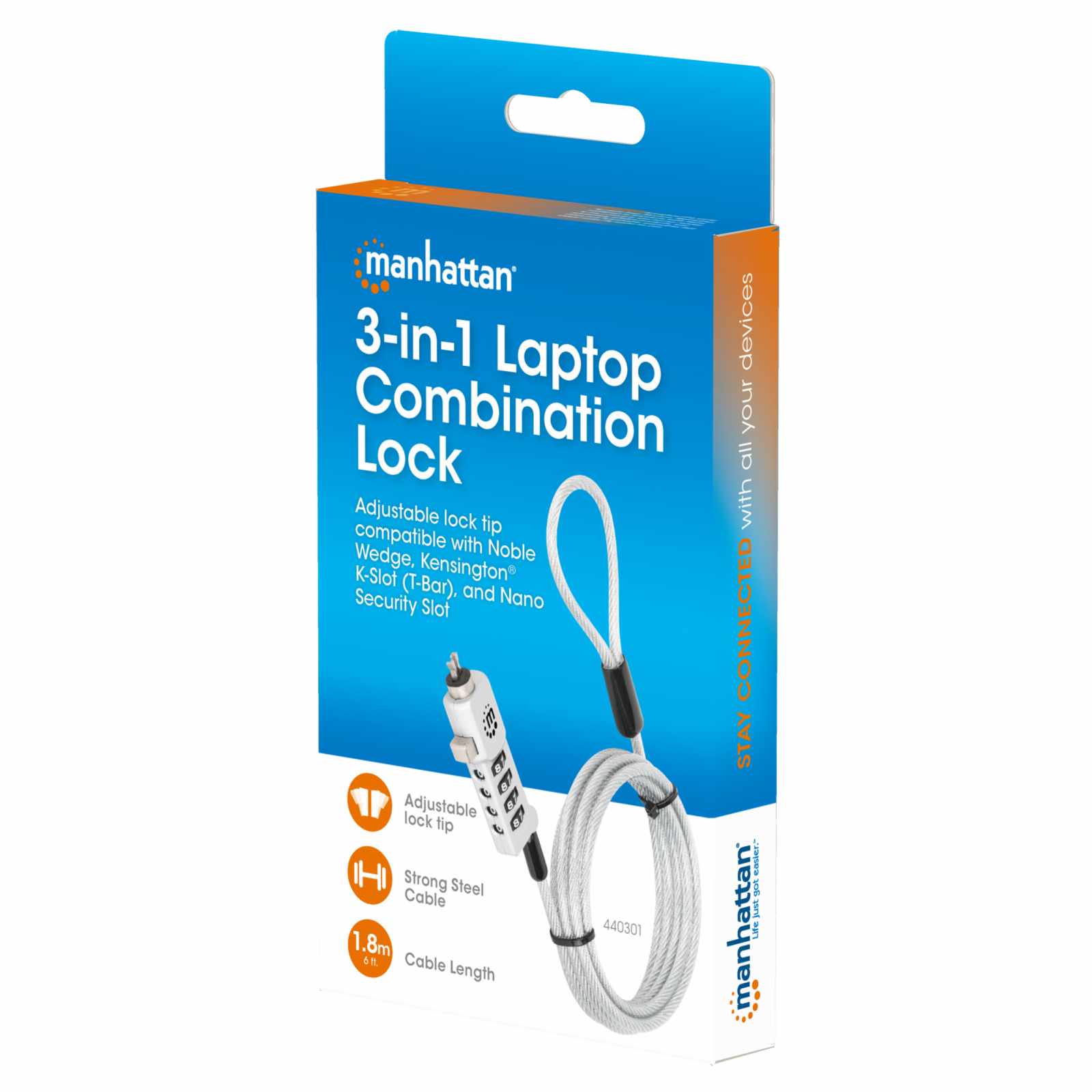Candado con combinación para laptop 3 en 1, Noble-Wedge®, Nano y K-Slot, de combinación Packaging Image 2