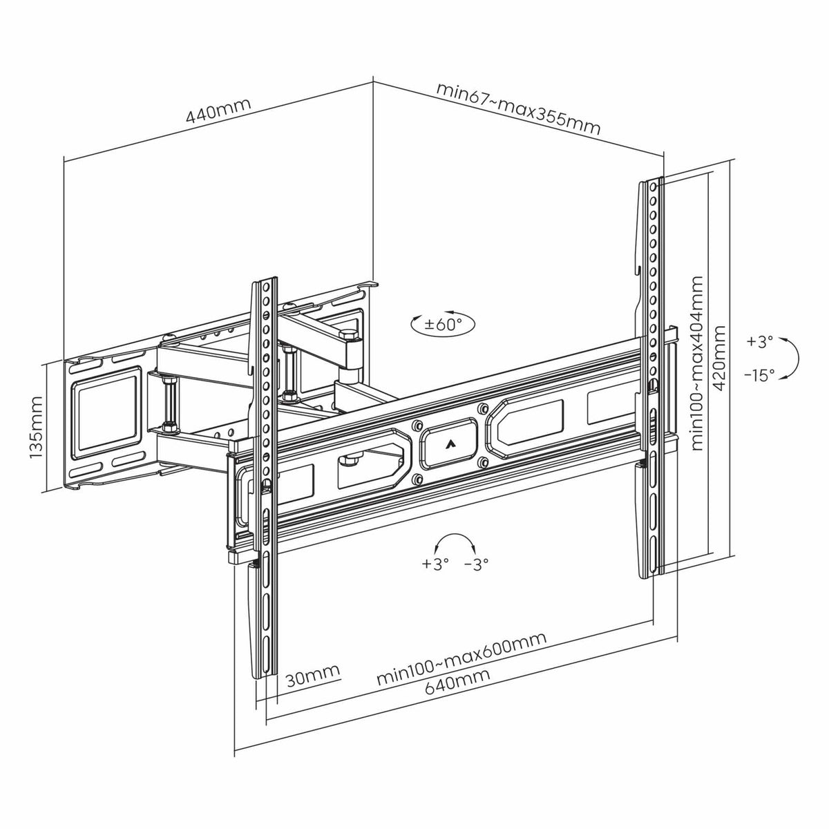 Soporte de pared con doble brazo articulado y ajuste de nivel, 37" a 80" Image 11
