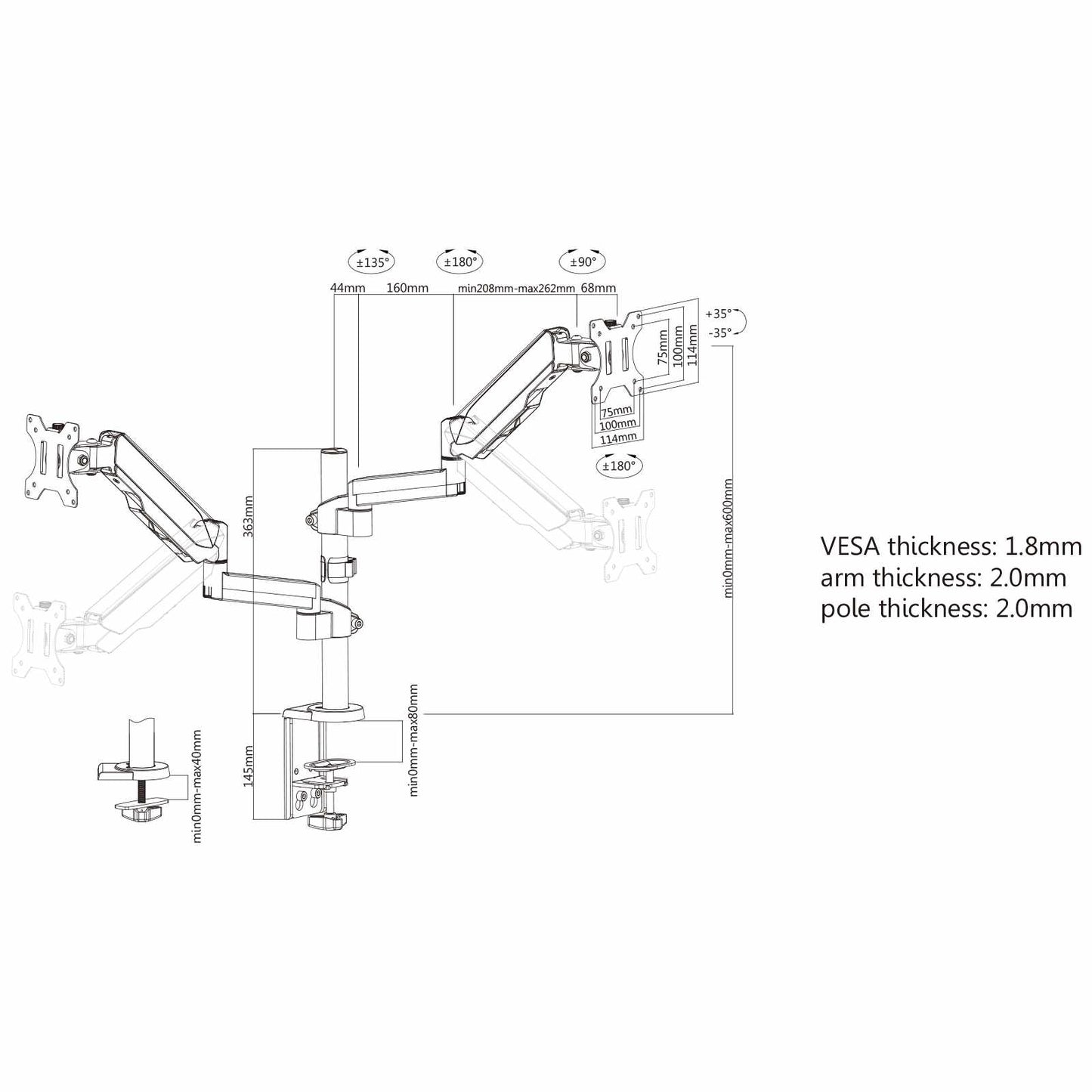 Soporte universal para monitor con brazos ajustables en altura y resorte de goma Image 11