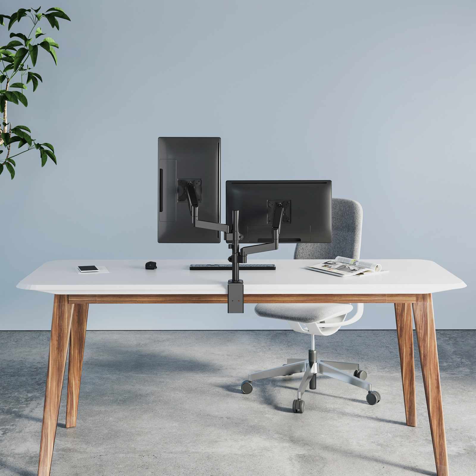 Soporte universal para monitor con brazos ajustables en altura y resorte de goma Image 9
