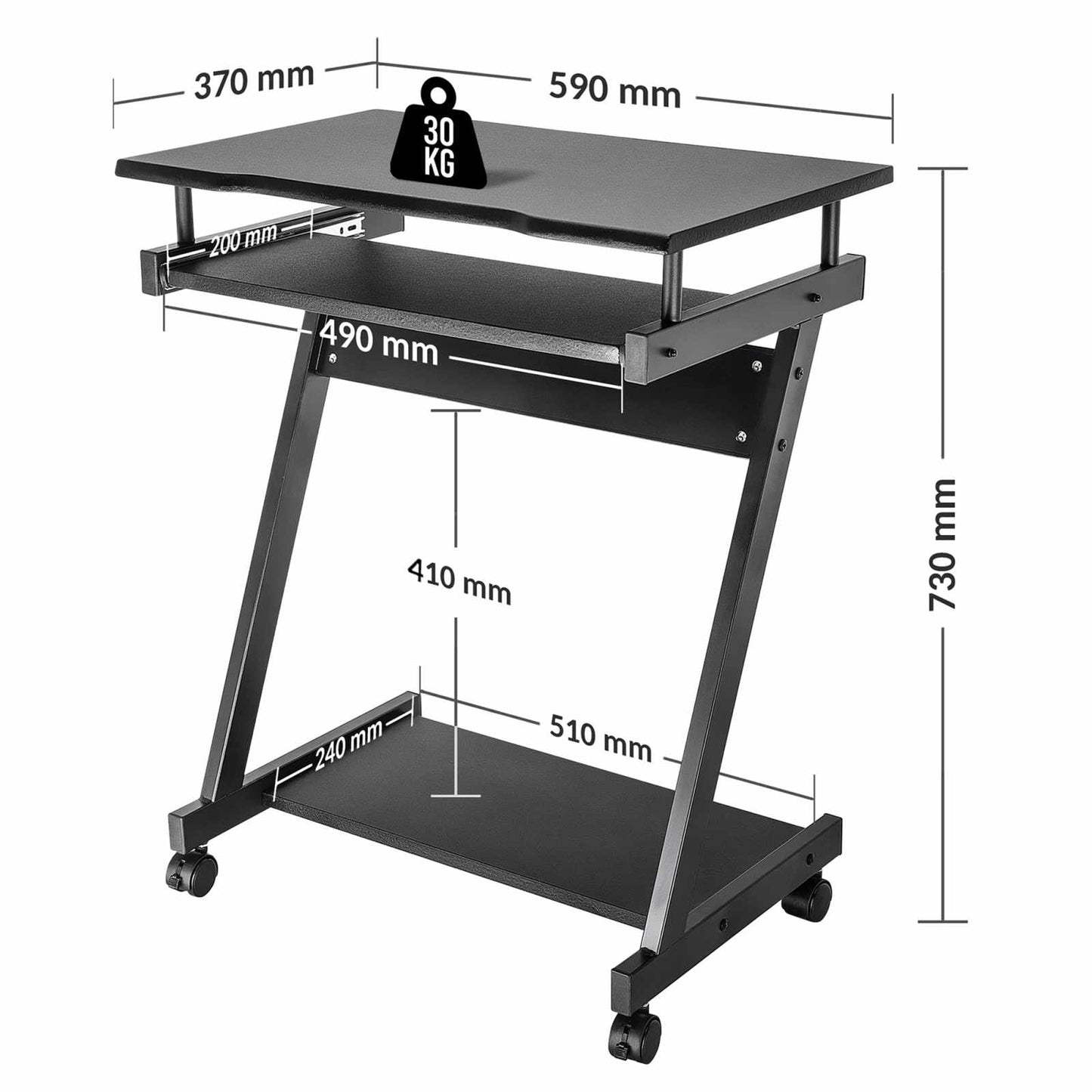 Escritorio compacto para computadora negro, con bandeja deslizable para teclado Image 11