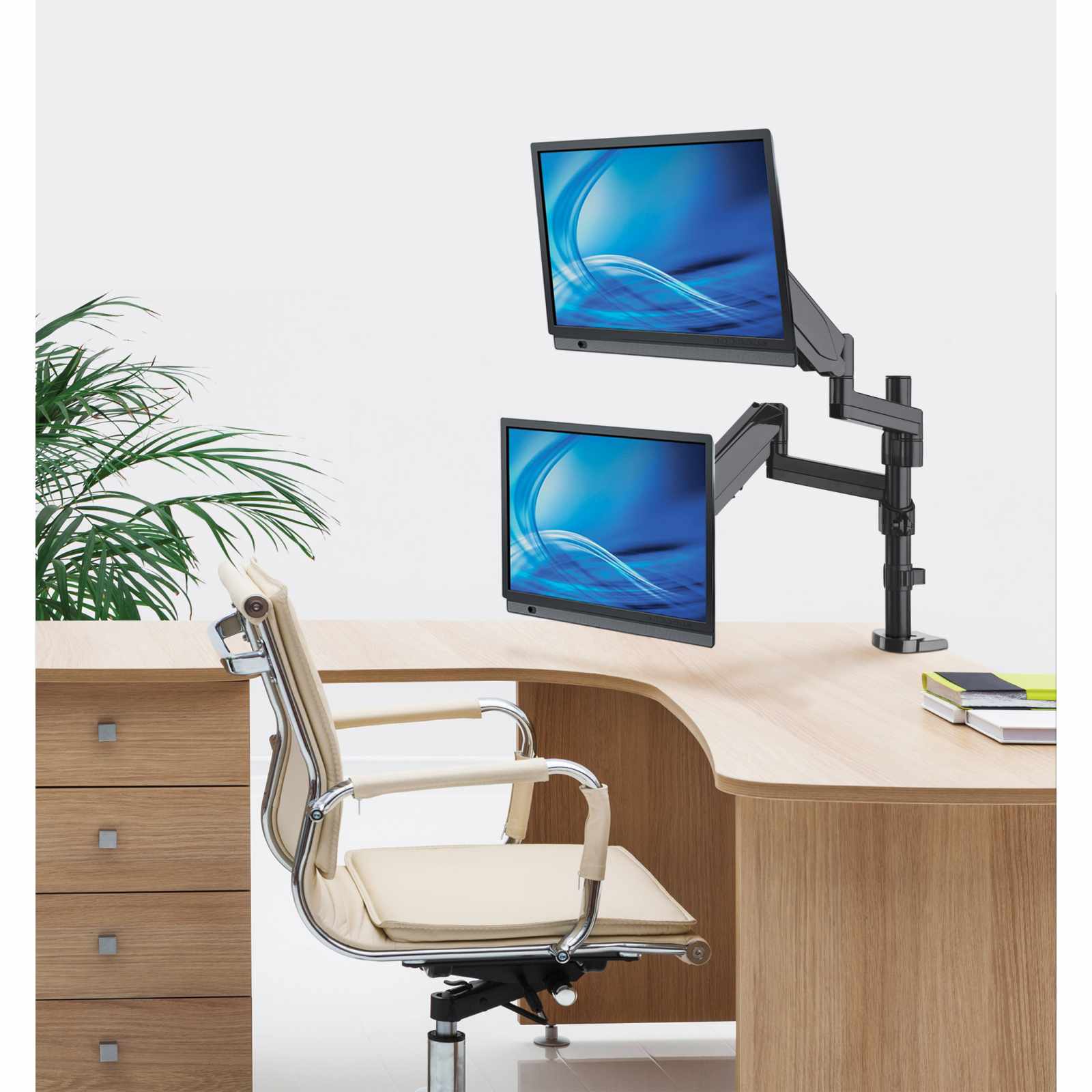 Soporte universal para monitor con brazos ajustables en altura y resorte de goma Image 7