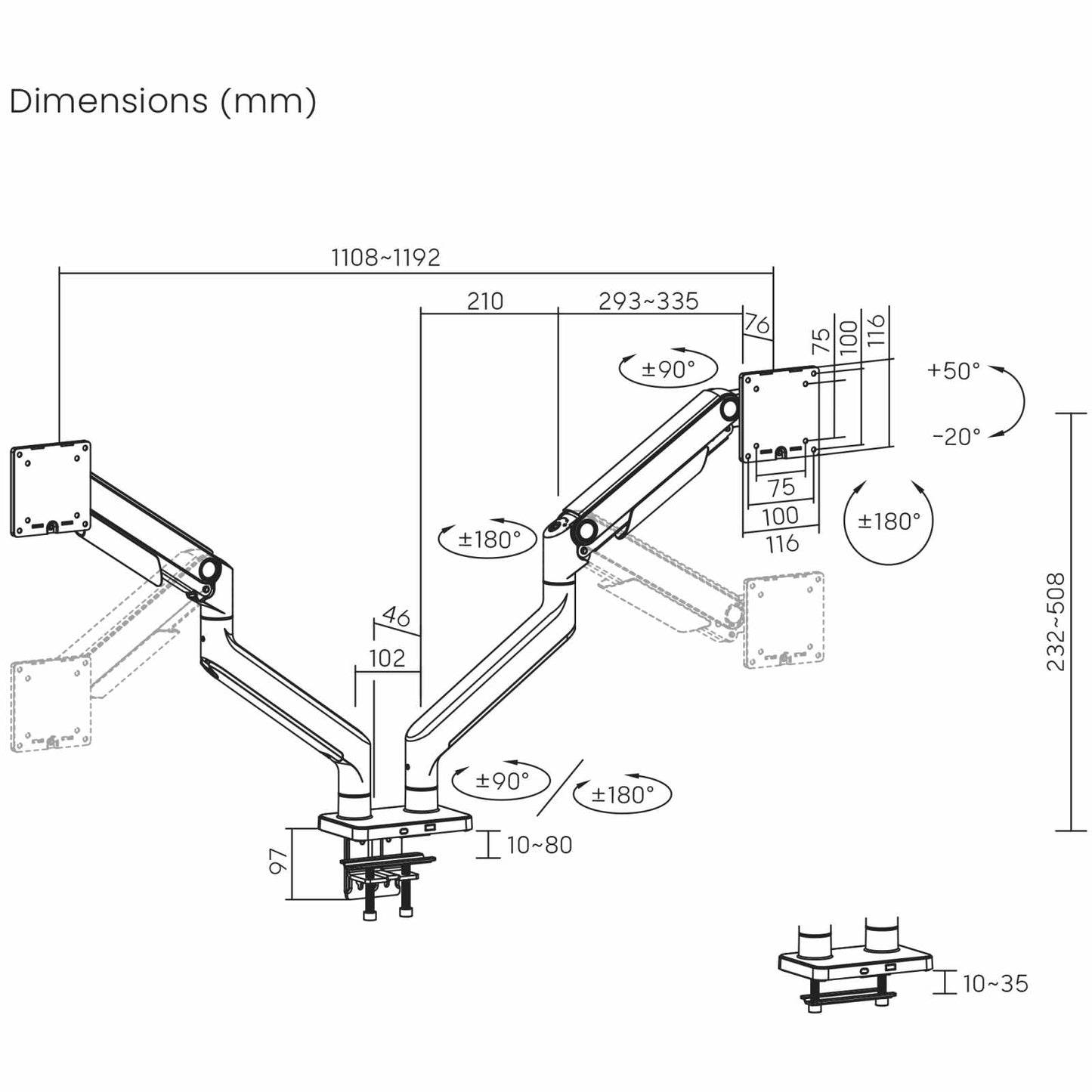 Soporte de aluminio con sistema de pistón para 2 monitores de 17" a 45" Image 12