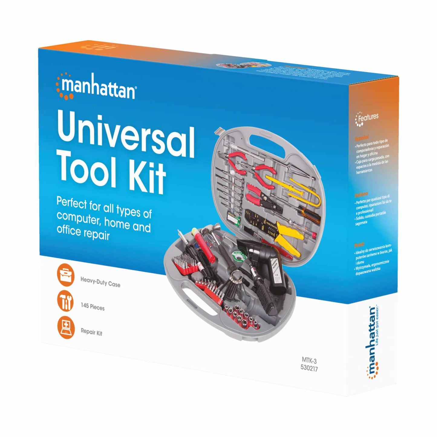Kit profesional de herramientas para mantenimiento de computadora 145 piezas Packaging Image 2