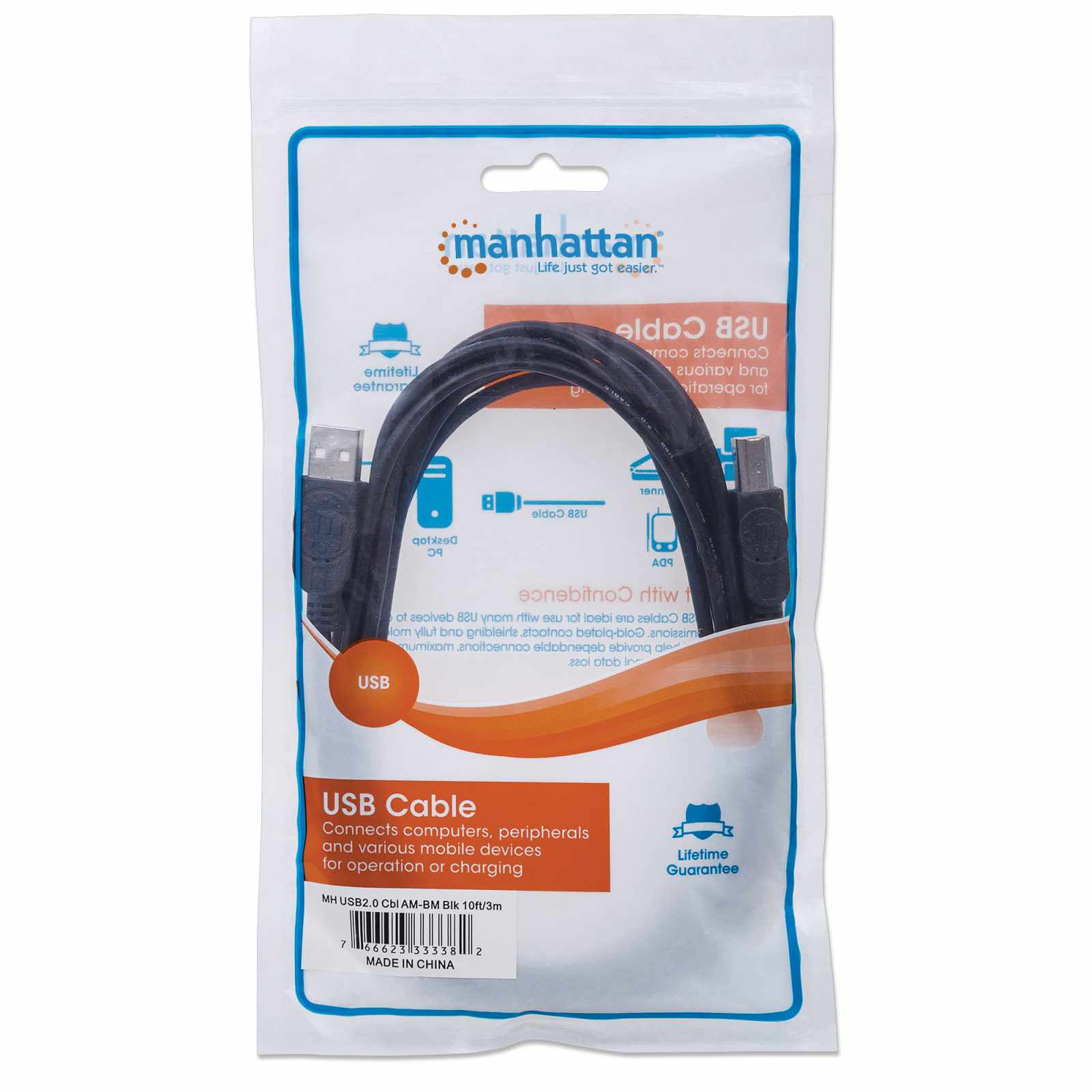 Cable USB 2.0 A Macho a B Macho, 480 Mbps 3m Packaging Image 2