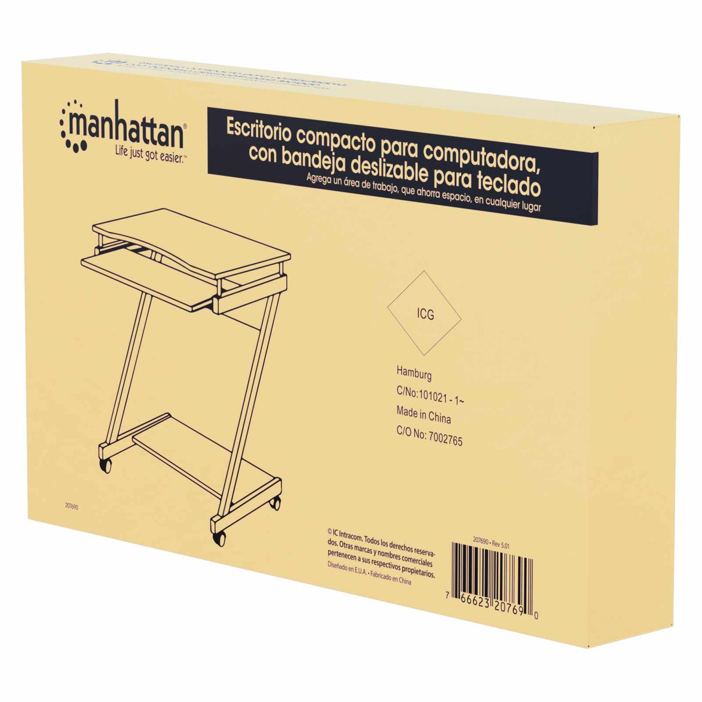 Escritorio compacto para computadora negro, con bandeja deslizable para teclado Packaging Image 2