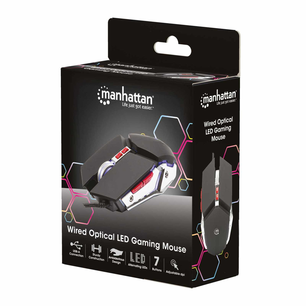 Mouse óptico Gaming LED con cable, iluminación RGB, 7 botones Packaging Image 2