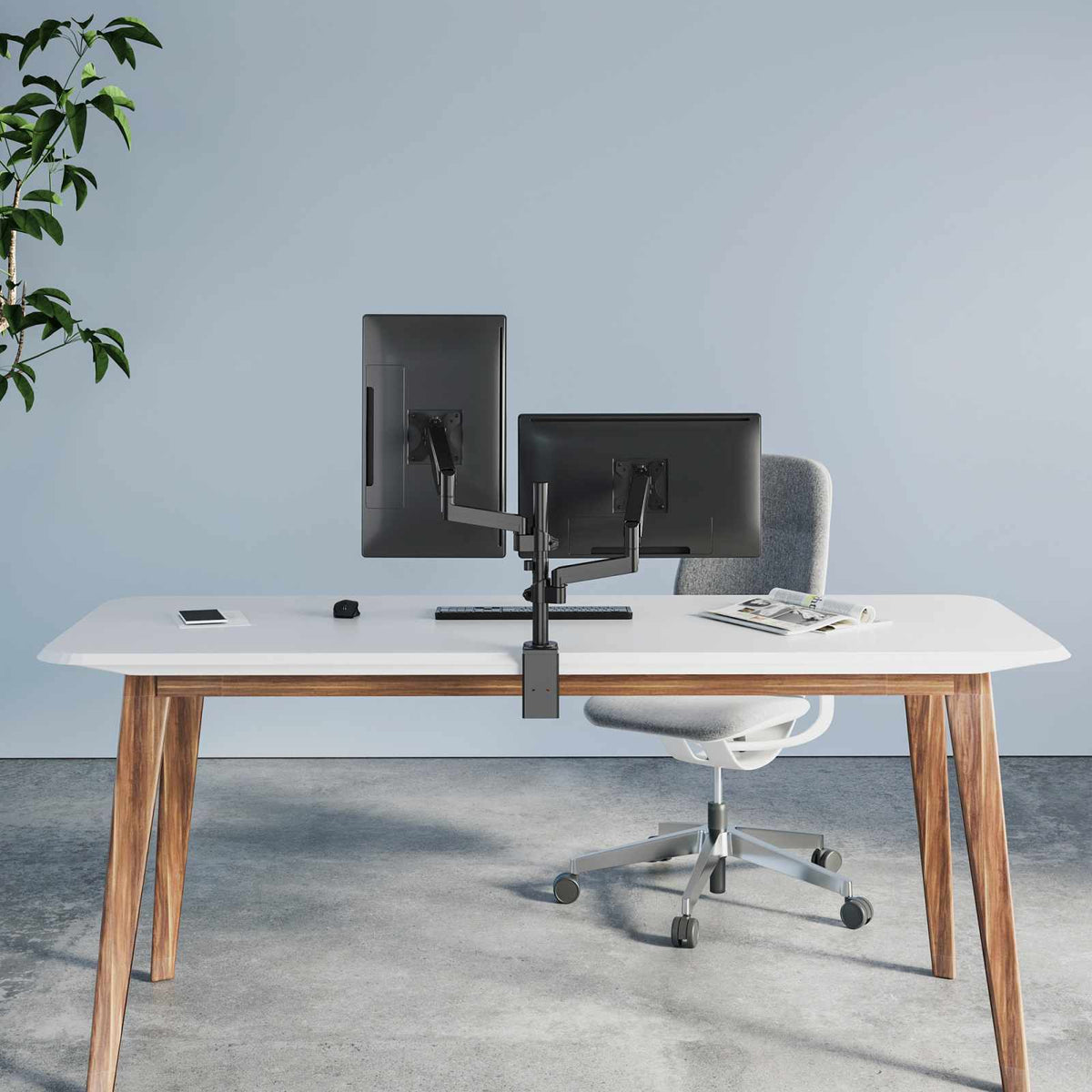 Soporte universal para monitor con brazos ajustables en altura y resorte de goma Image 9