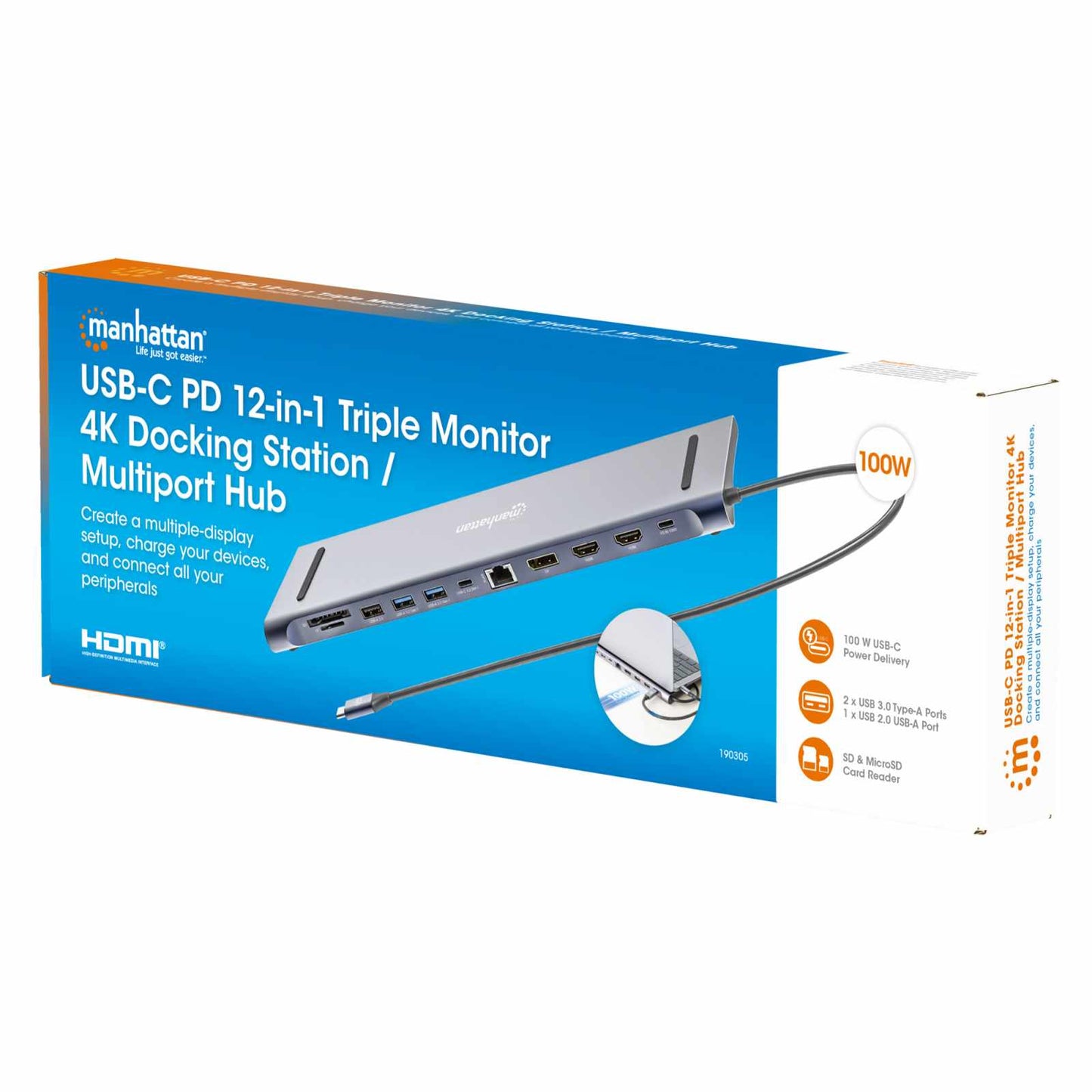 Estación de carga / Hub multipuerto USB-C PD 12 en 1 para tres pantallas 4K Packaging Image 2