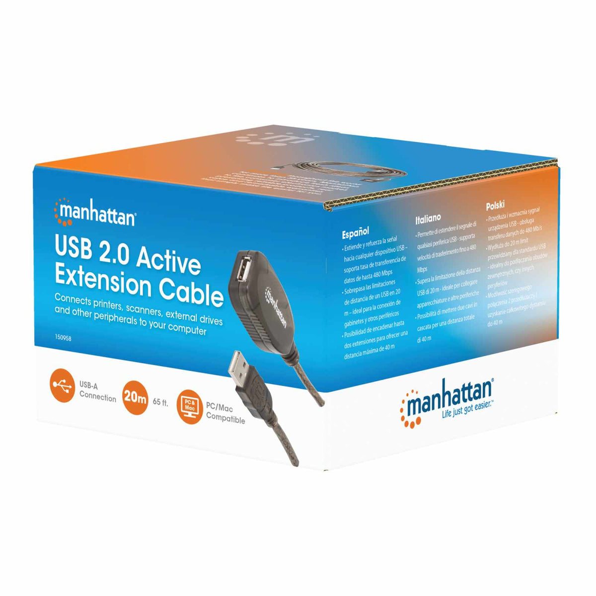 Cable de extensión activo USB A 2.0, 480 Mbps 20m Packaging Image 2