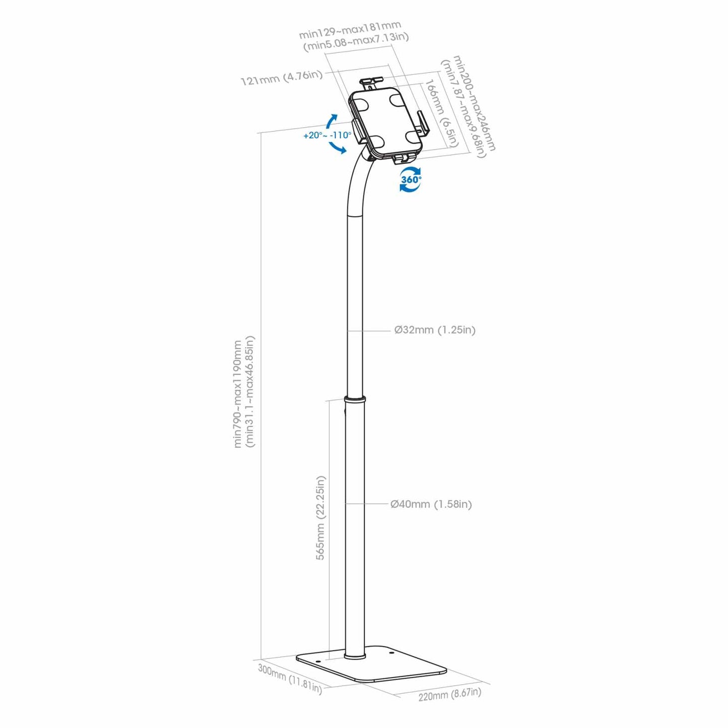 Soporte antirrobo de piso para Tablet o iPad de 7.9" a 11" Image 13