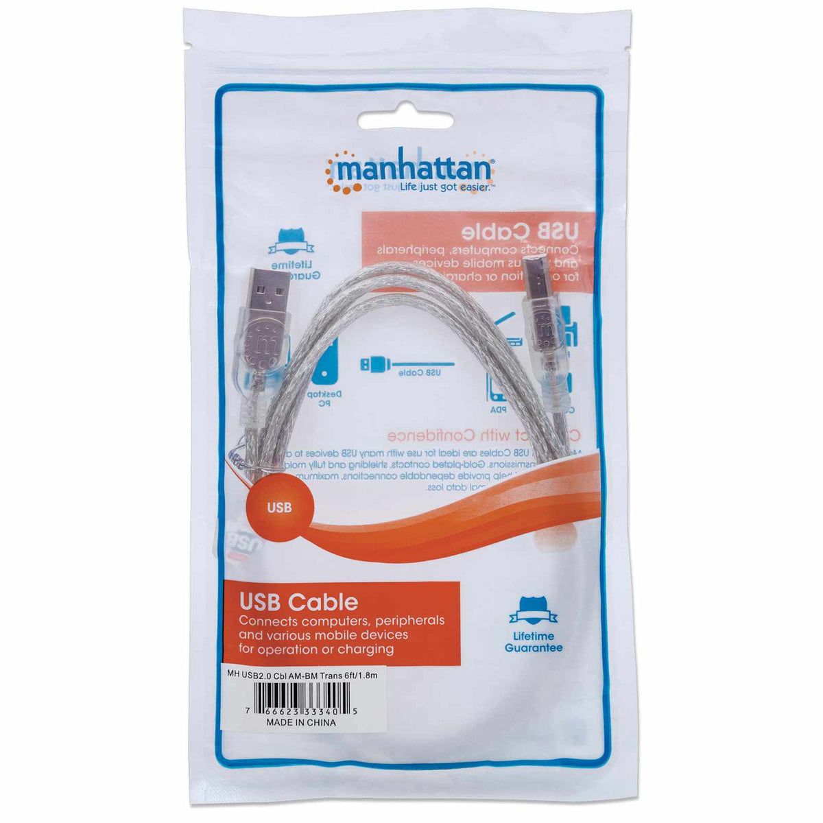Cable USB 2.0 A macho a B macho, 480 Mbps 1.8m Packaging Image 2