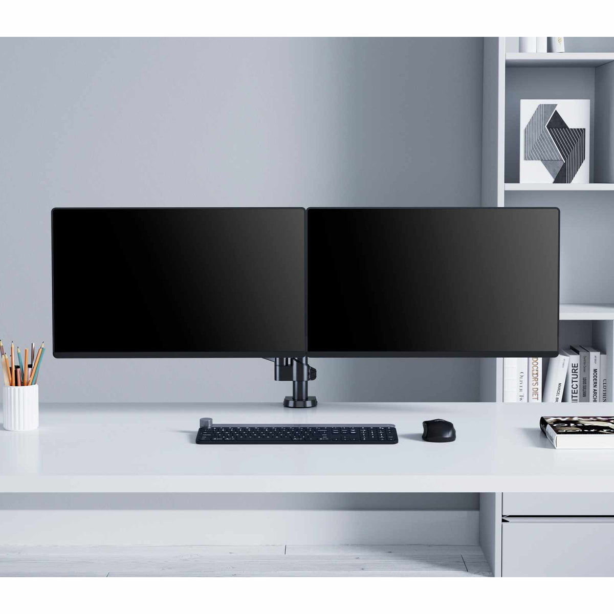 Soporte universal para monitor con brazos ajustables en altura y resorte de goma Image 10