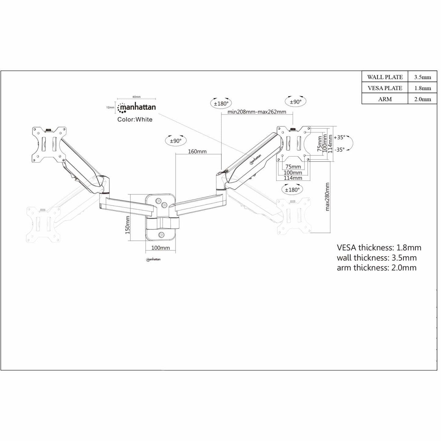 Soporte de pared universal para dos monitores con resorte de gas Image 8