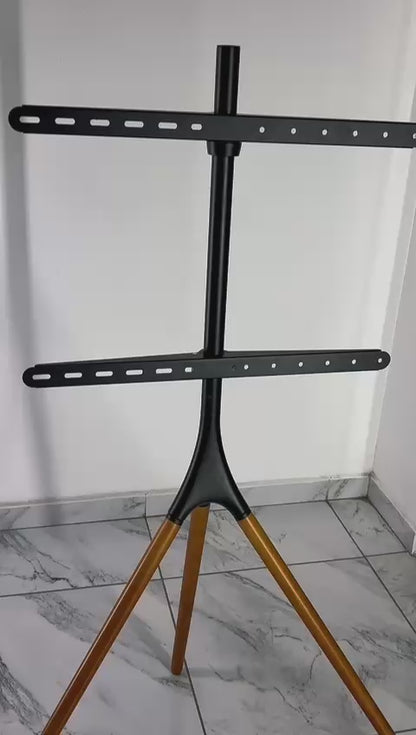 Soporte de piso para TV con trípode estilo madera 45" a 65"