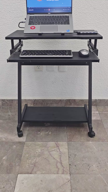Escritorio compacto para computadora, con bandeja deslizable para teclado