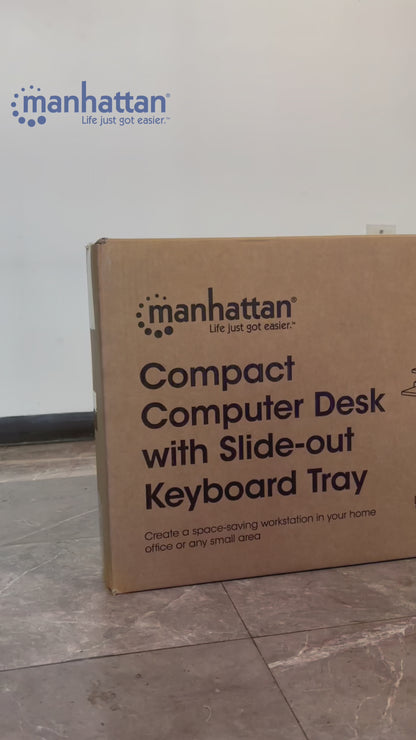 Escritorio compacto para computadora con bandeja deslizable para teclado, blanco