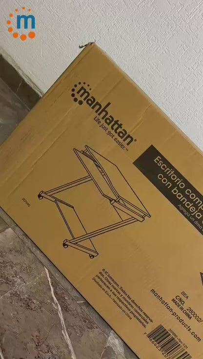 Escritorio compacto para computadora, con bandeja deslizable para teclado