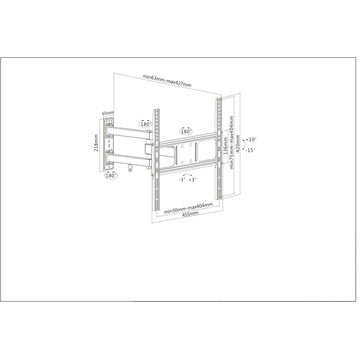 Soporte para TV, de pared, movimiento articulado, pantallas curvas o planas de 32" a 55" de máximo 35 kg  Image 6