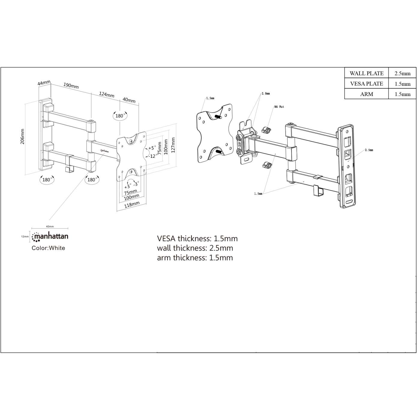 Soporte para monitor, de pared, movimiento articulado, pantalla plana de 13" a 27" máximo 20 kg Image 7