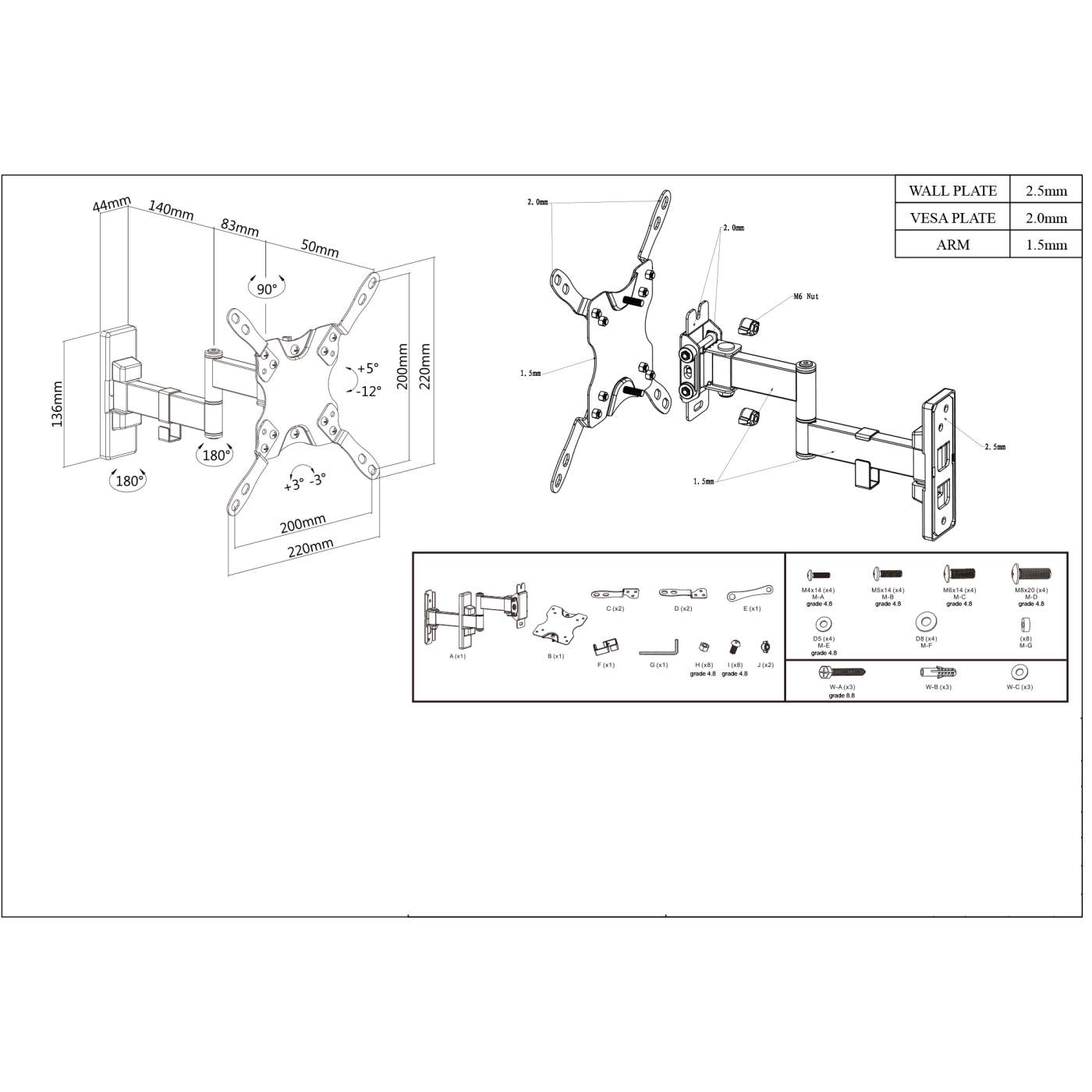 Soporte de pared para pantalla plana articulado universal Image 6