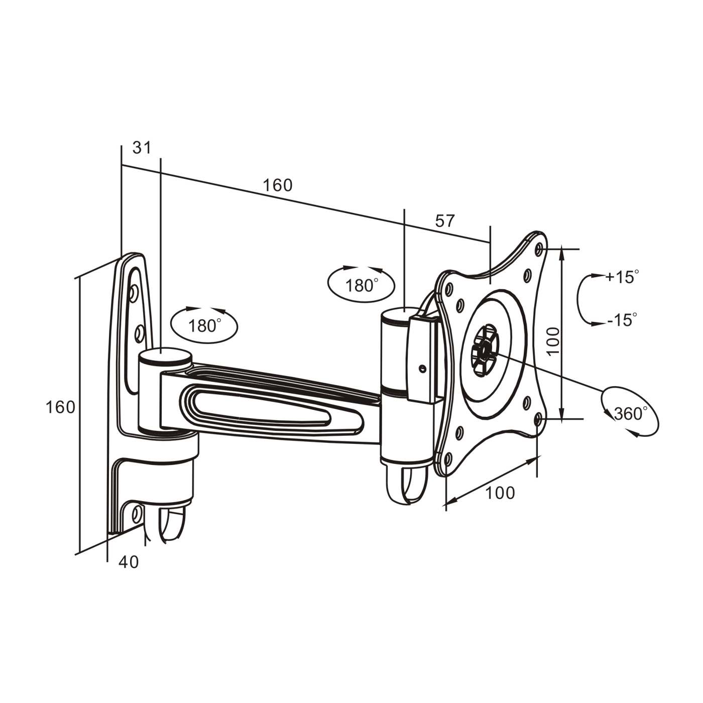 Soporte para monitor, de pared, movimiento articulado, pantalla plana de 13" a 27" máximo 15 kg Image 7