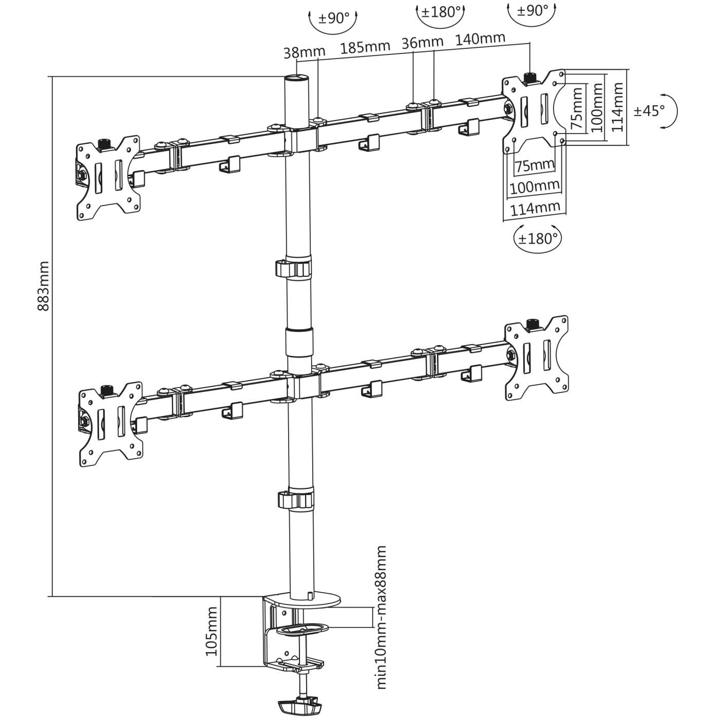 Soporte para cuatro monitores, movimiento con brazos de doble articulación Image 6