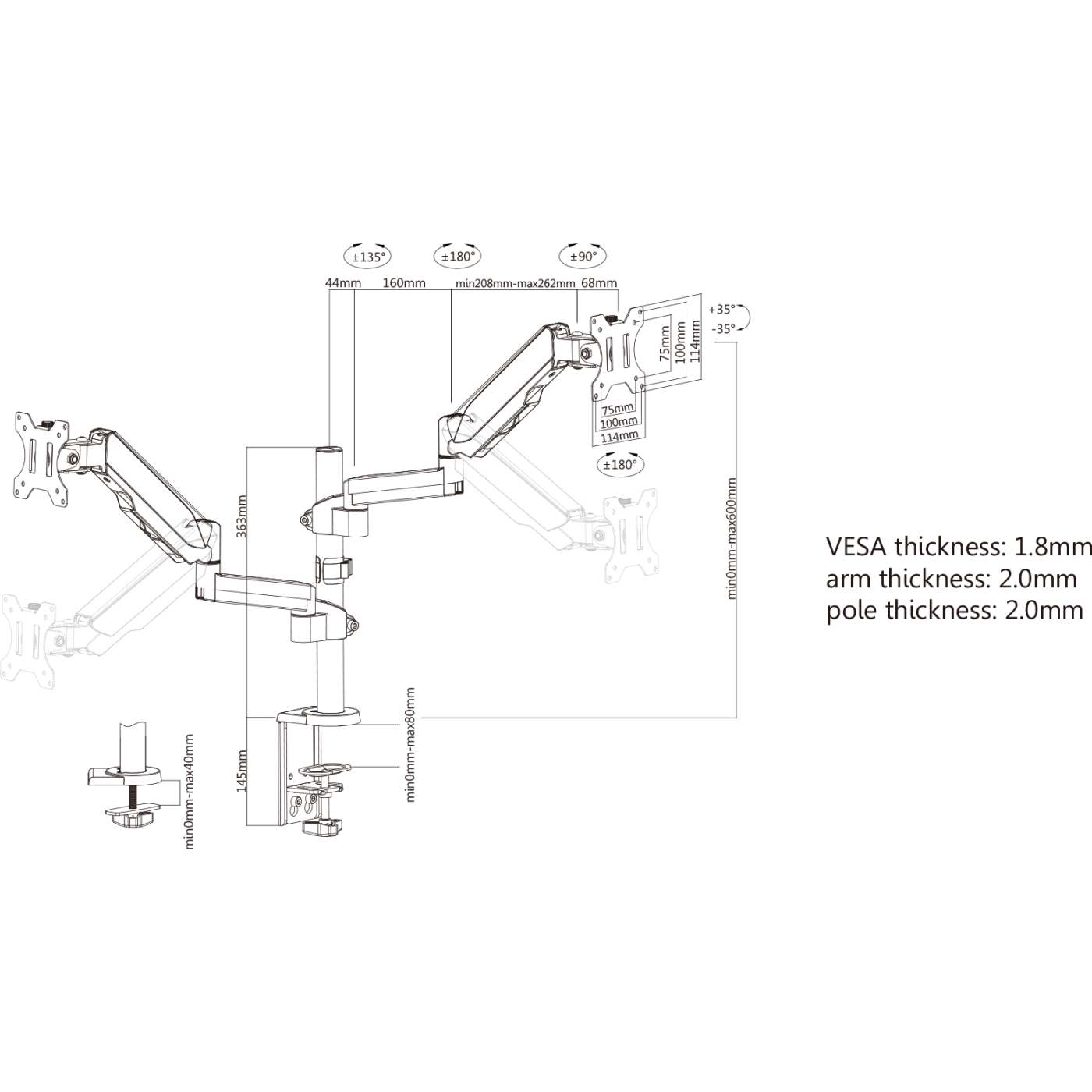 Soporte universal para dos monitores, con pistón a gas Image 11