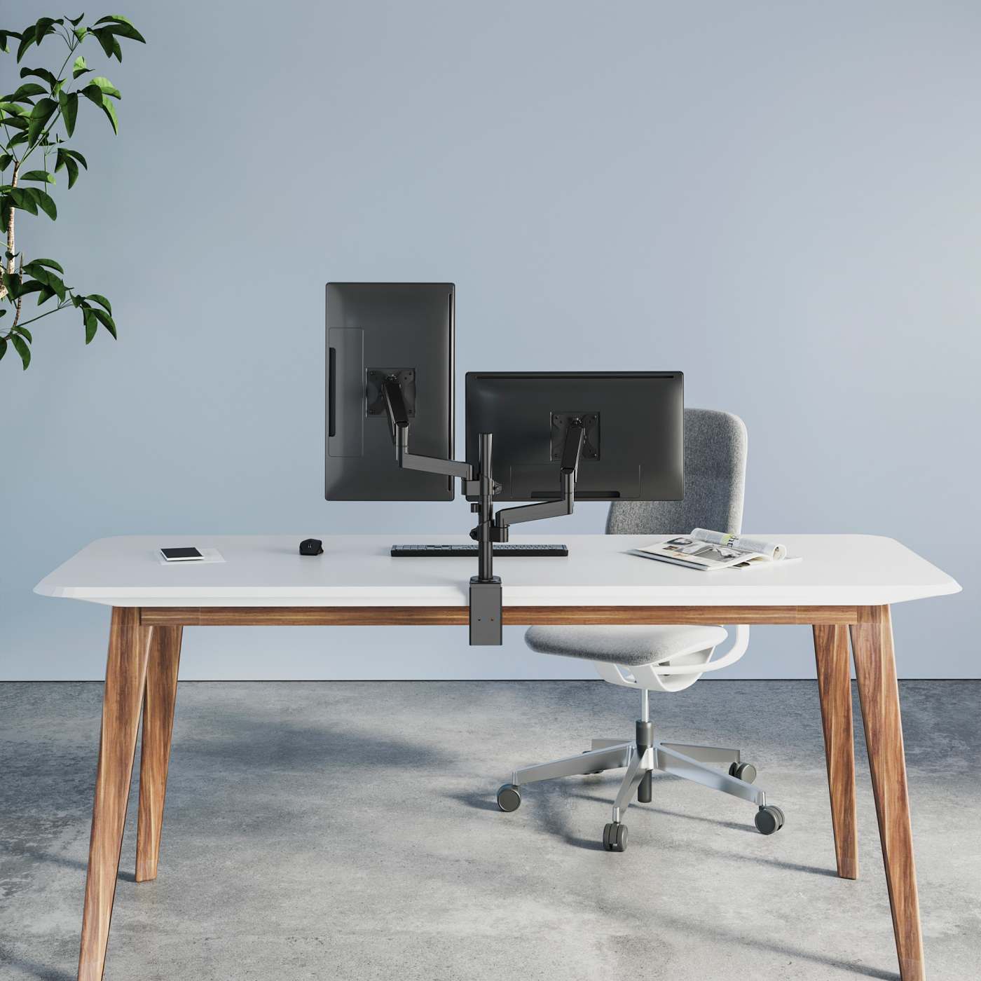 Soporte universal para monitor con brazos ajustables en altura y resorte de goma Image 9