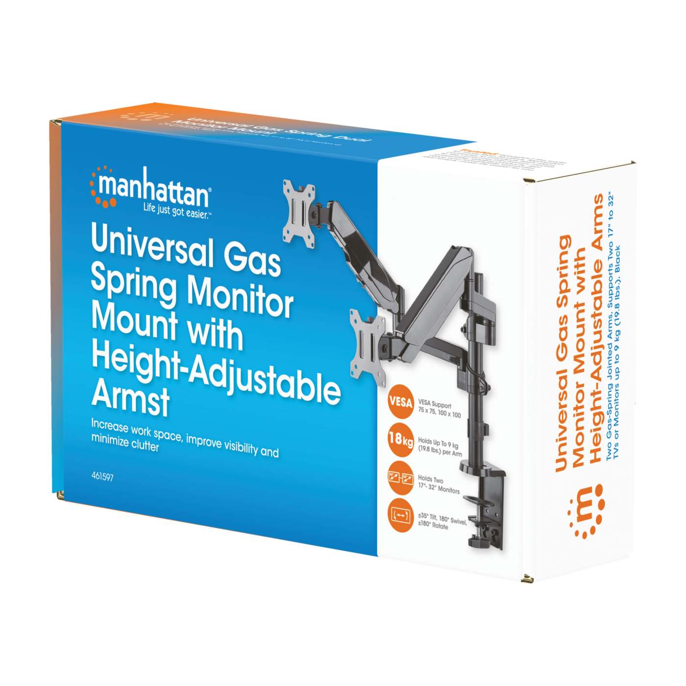Soporte universal para monitor con brazos ajustables en altura y resorte de goma Packaging Image 2