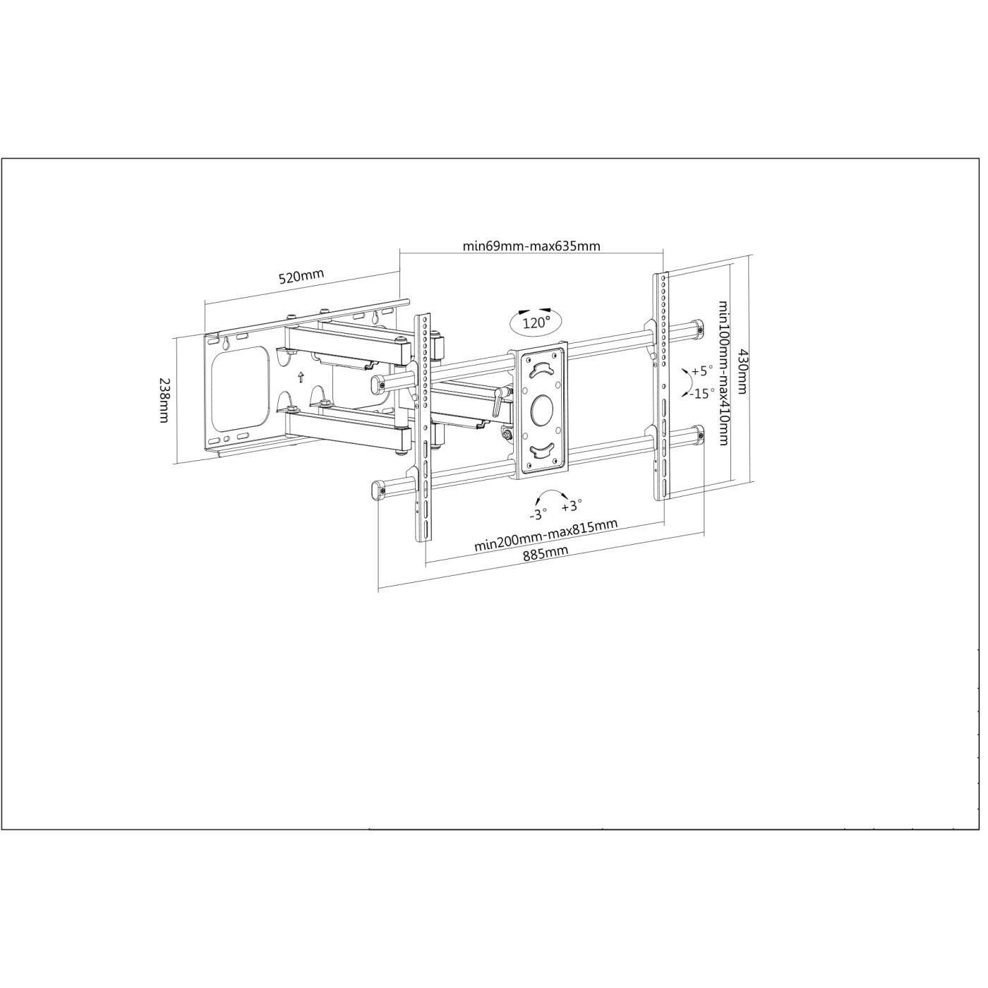 Soporte para TV, de pared, movimiento articulado, pantallas curvas o planas de 37" a 90" de máximo 75 kg Image 6