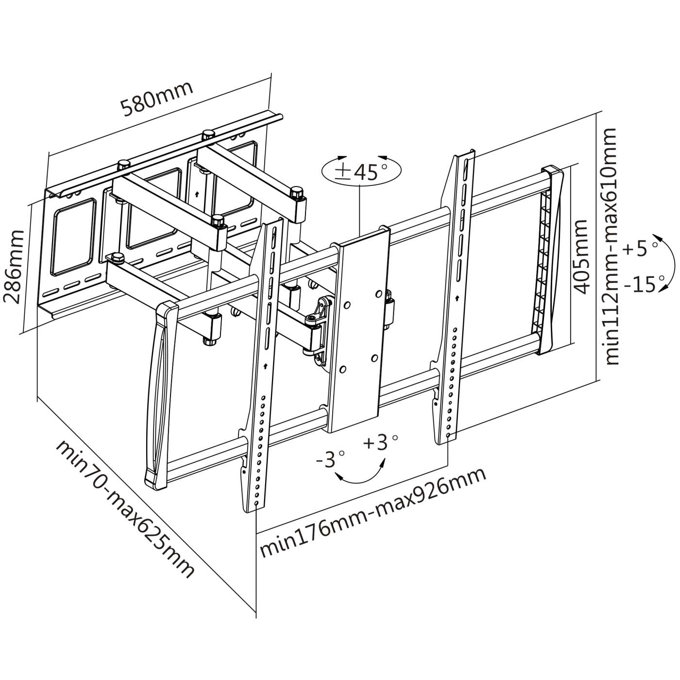 Soporte para TV, de pared, movimiento articulado, pantallas curvas o planas de 60" a 100" de máximo 80 kg Image 14