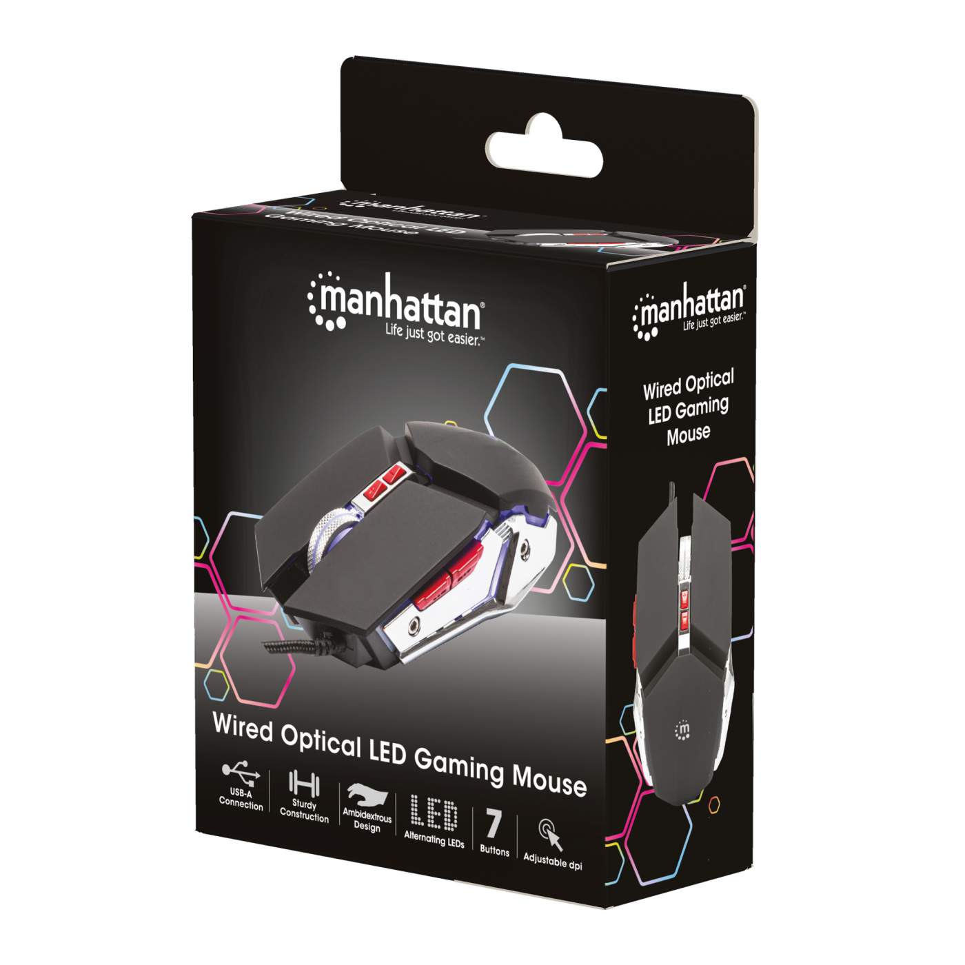 Mouse óptico Gaming LED con cable, iluminación RGB, 7 botones Packaging Image 2