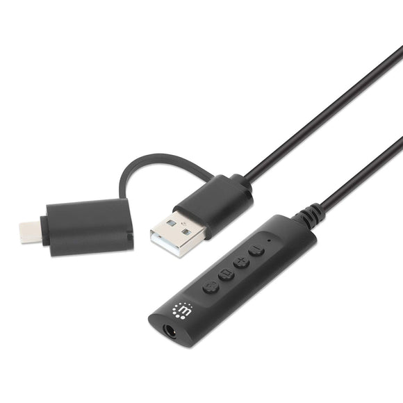 Cable adaptador auxiliar de audio estéreo 2 en 1 USB-C y USB-A a 3.5 mm Image 1