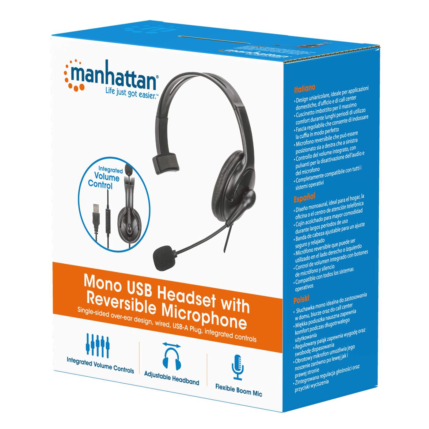 Manhattan Audífono USB monoaural con micrófono (179874)