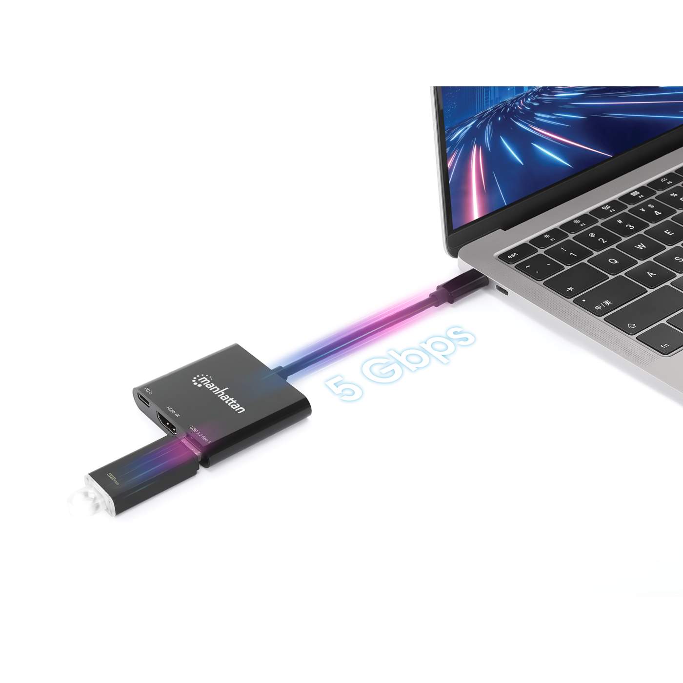 ADAPTADOR USB-C MULTIPLE MANHATTAN A HDMI, USB 3.1, USB-C, COLOR NEGRO,  ICI152037 – PVL Tienda Virtual